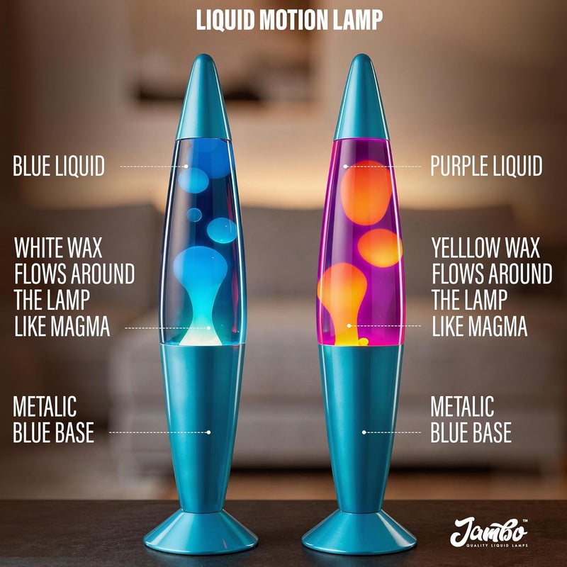 JAMBO 2 Pack- 16" Beautiful Lamp- Blue with Blue/White Wax and Purple with Yellow Wax, Relaxing Liquid Lamp, Night Light Nightlight, Lamps for Adults Teens Kid - Image 3